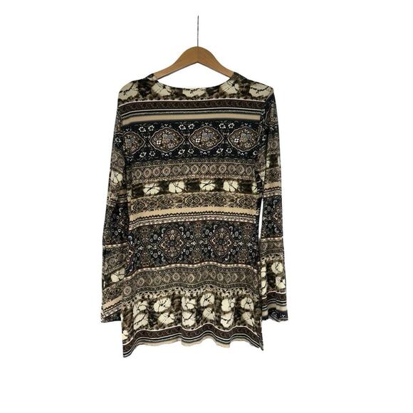 Susan Lawrence Babydoll Style Belle Sleeve Patterned Top Womens Large - Picture 7 of 9